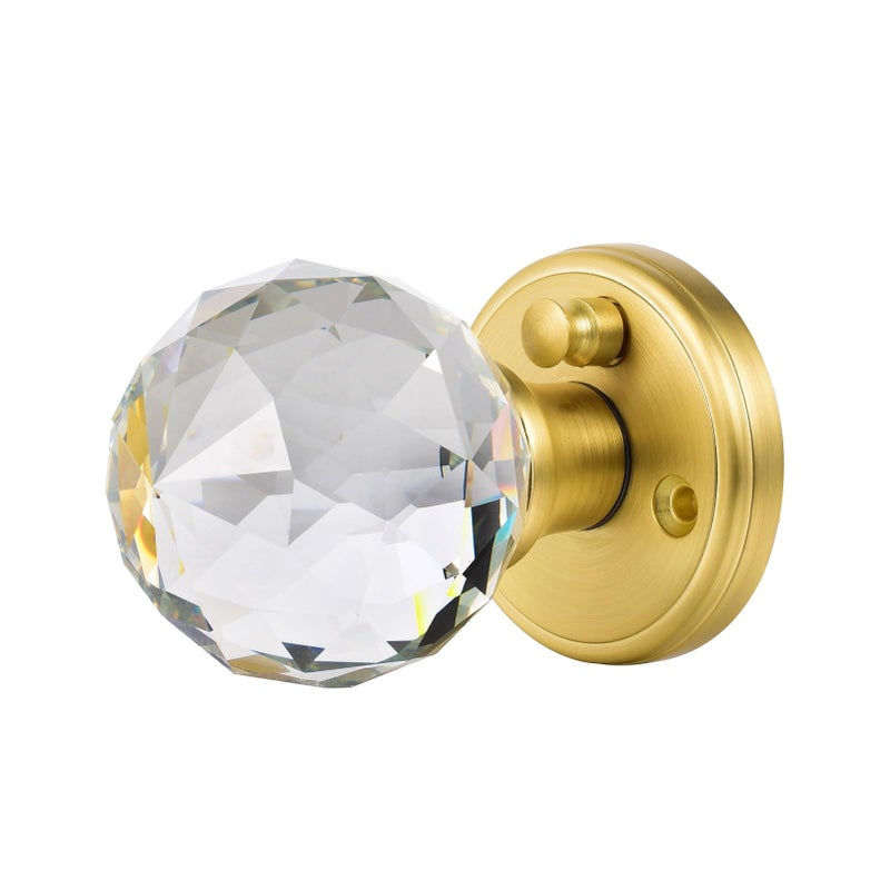 CLCTK Crystal Glass Door Knobs Interior with Lock, Privacy Bathroom Bedroom Door Knobs Gold Door Knob, Satin Brass - Image 2